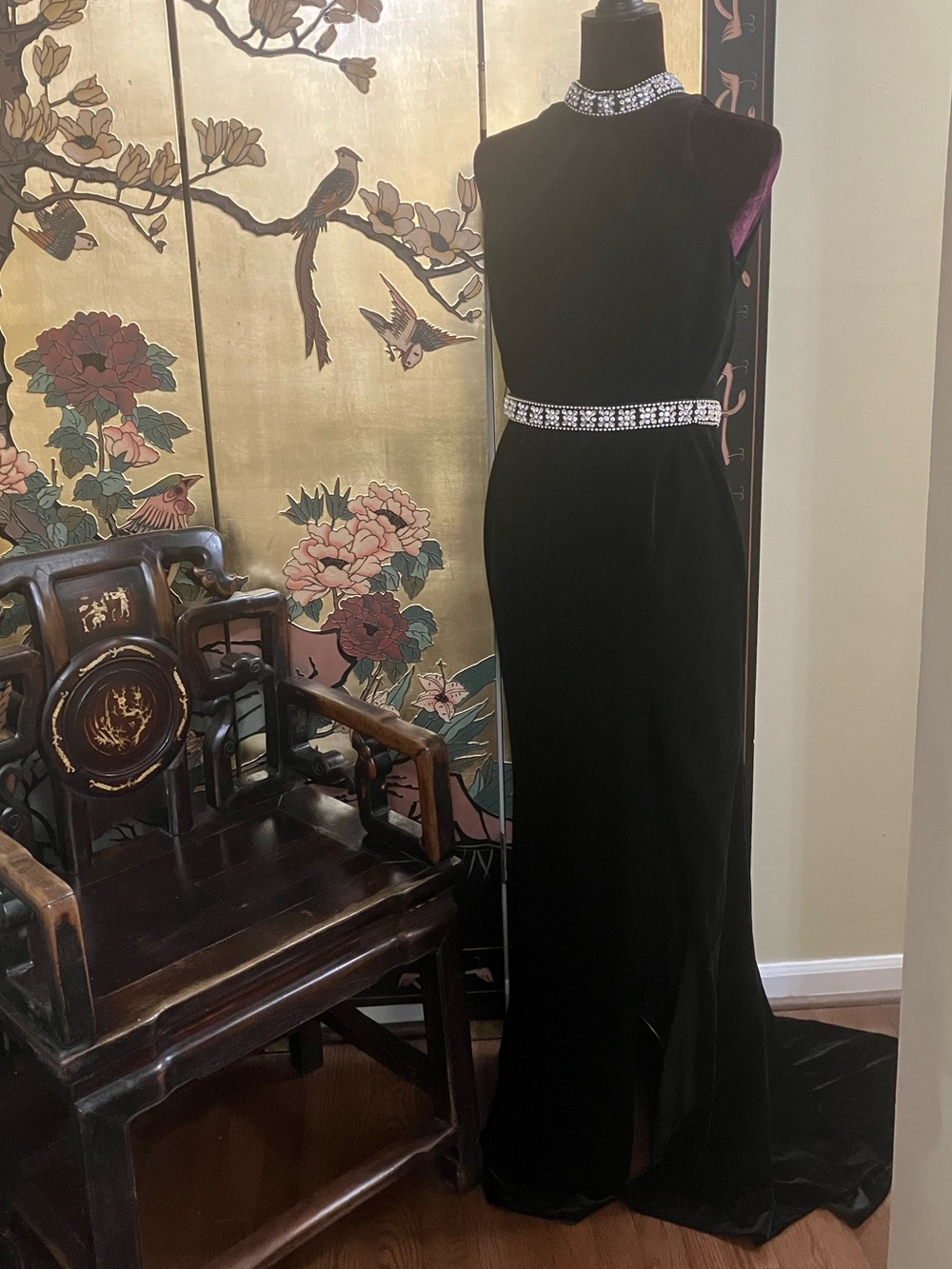 Panoply Black Velvet Rhinestone Evening Gown
